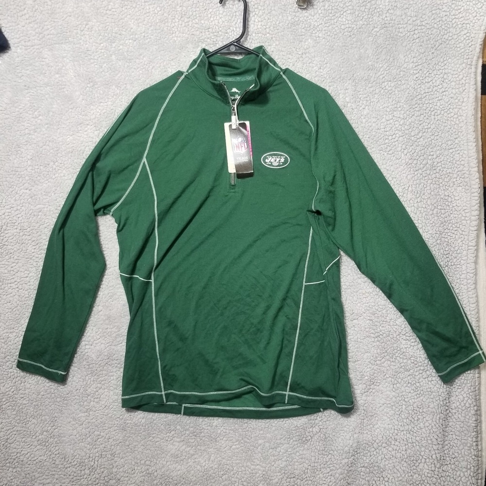 New York Jets Sweater Adult Med Grey Green Quarter Zip Pullover Men Tommy Bahama
